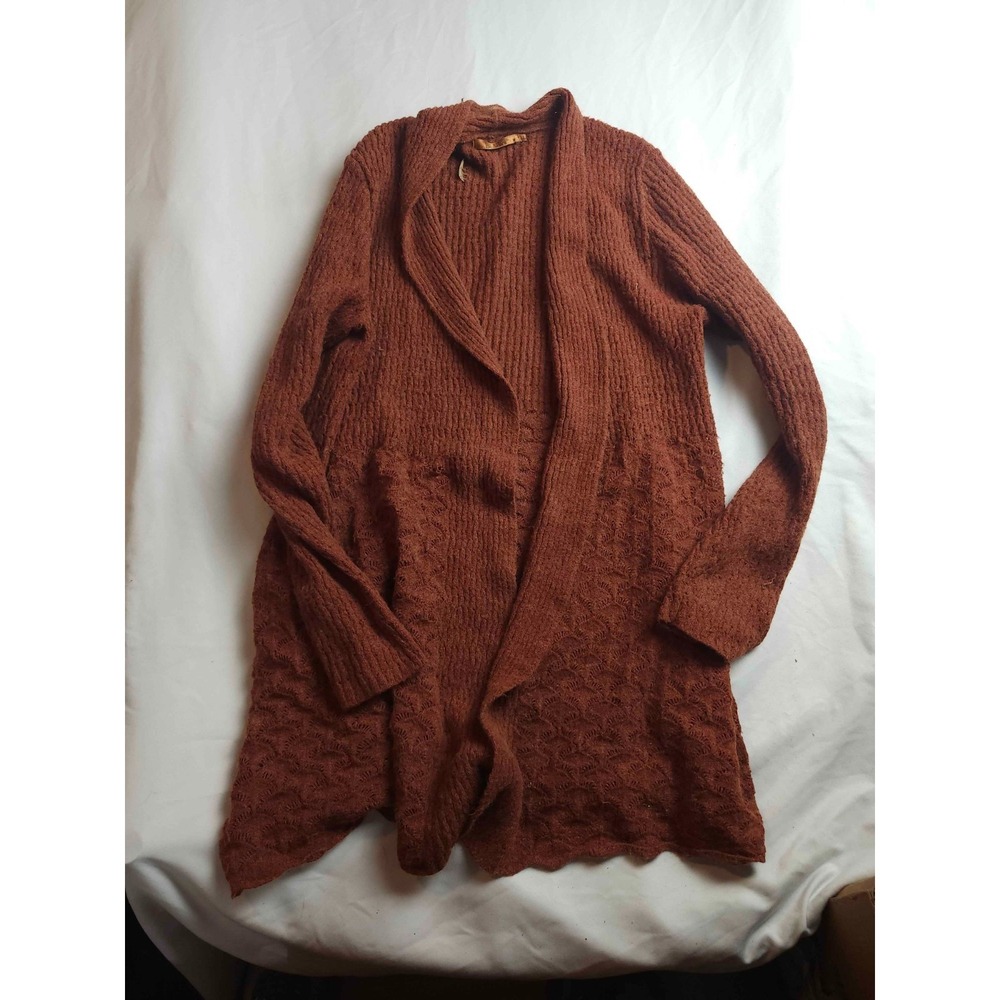 Belldini Cardigan Sweater Womens Large Brown Knit Open Front Duster Shawl Collar